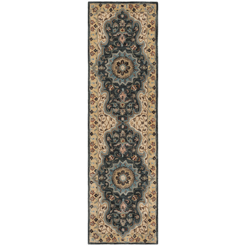 Kuhlman Hand Tufted Wool/Cotton/Latex Oriental Rug in Black/Cream, Runner 2'3" x 8'