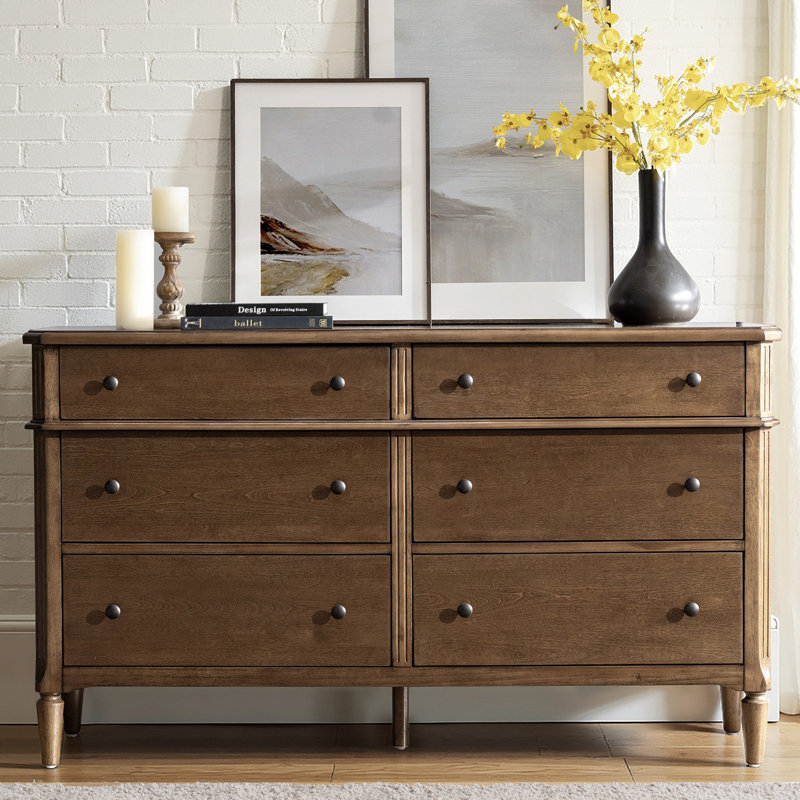 Isabel Transitional 58''W 6-Drawer Solid Wood Dresser Simple Assembly