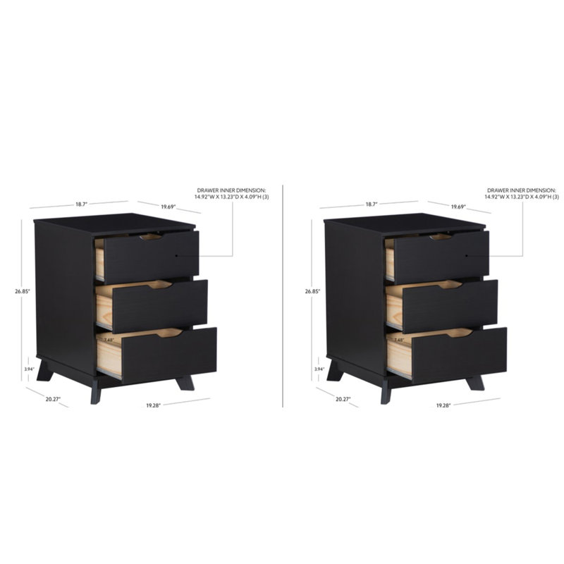 Marialana Solid Wood Nightstand Set Of 2, Black