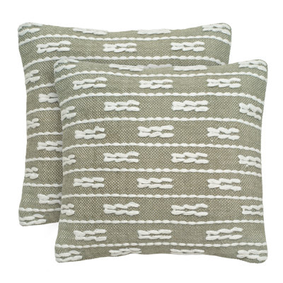 Housses de coussin 20 x 20 po avec rembourrage, ensemble de 2 housses de coussin d'extérieur en polyester tissé texturé à lignes géométriques - 2 coussins, sauge