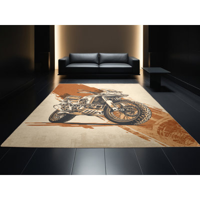 Tapis beige moderne lavable à la machine Potts Adventure