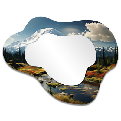 Large Cottage Cloud-Shaped Accent Mirror – USA Majesty Mount Rainier, Metal Print