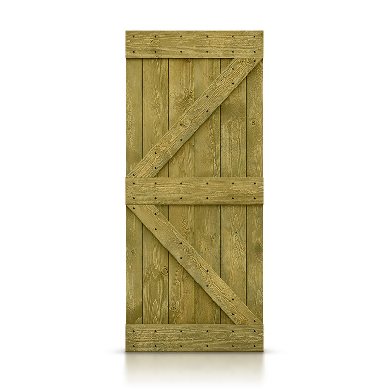 Porte de grange peinte en bois et en métal sans ensemble de quincaillerie d’installation, 38 po x 84 po, Vert jungle
