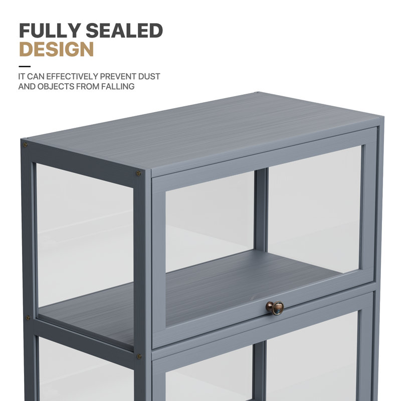2-Tier Display Cabinet With Flip Up Door, Curio Cabinet Collection Display Case Showcase Bookshelf