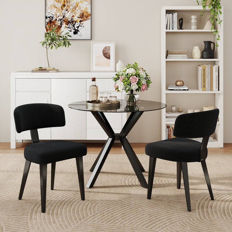 35.4" Round Stainless Steel And Glass Dining Table Set For 2–4 People, Modern Luxury Kitchen Table With Metal Legs And Sturdy Bouclé Chairs, Comfortable And Stylish Dining Furniture For Small Spaces