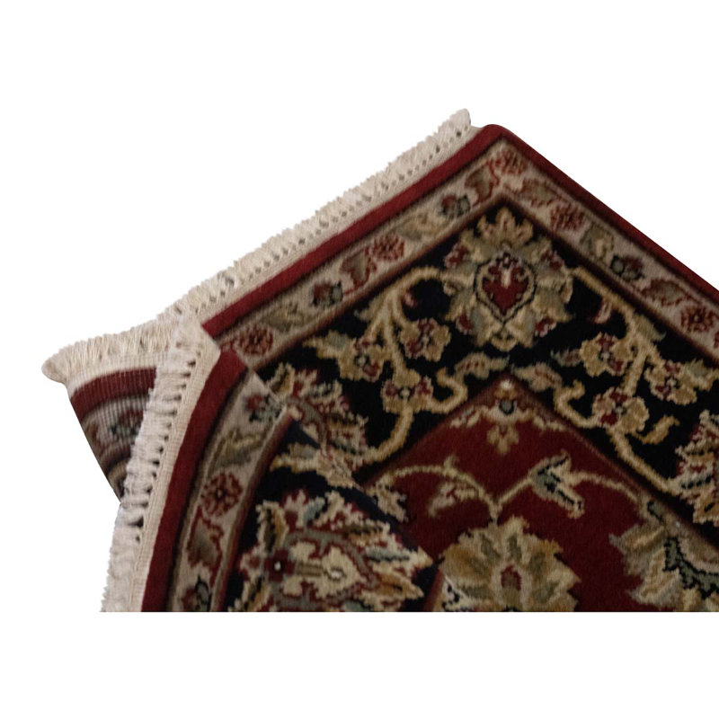 Tapis rouge / noir en laine noué à la main de conception unique 4 pi 1 po x 6 pi