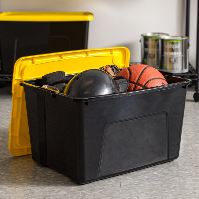 60qt Latching Storage Bin Black w/ Yellow Lid
