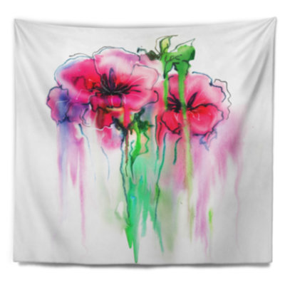 Tapisserie fleurs en polyester tirées à la main avec accessoires suspendus inclus