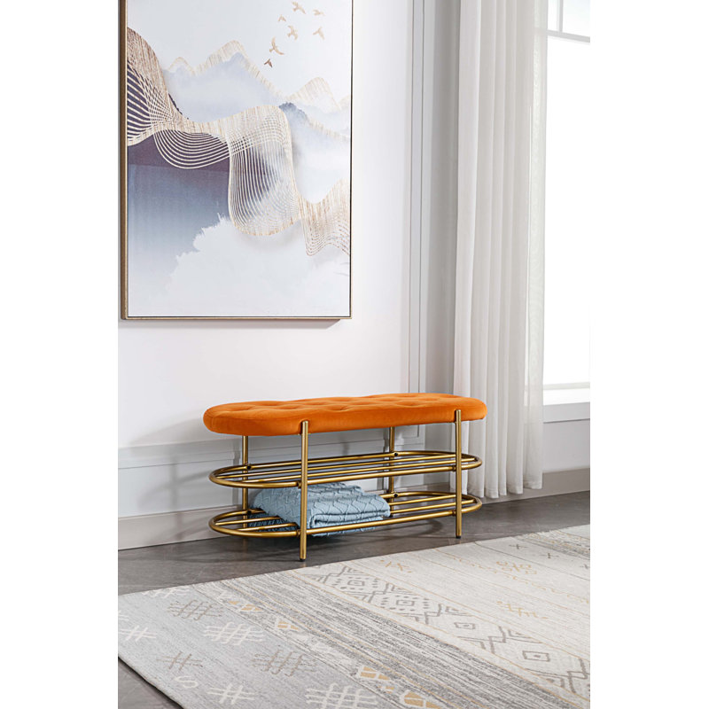 Banc de rangement en velours Rosheda, Orange