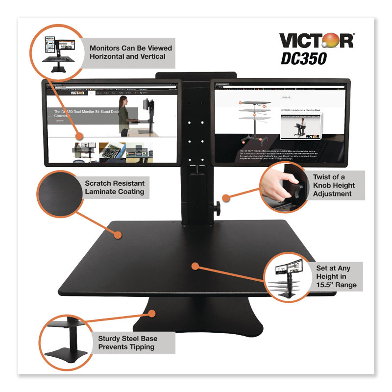 ElevatePro 28" Black Wood and Steel Dual Monitor Standing Desk Converter