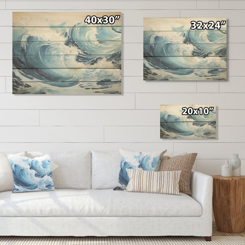 Minimalisme, tempête océanique, art sur bois de pin naturel, H 10 po x l 20 po