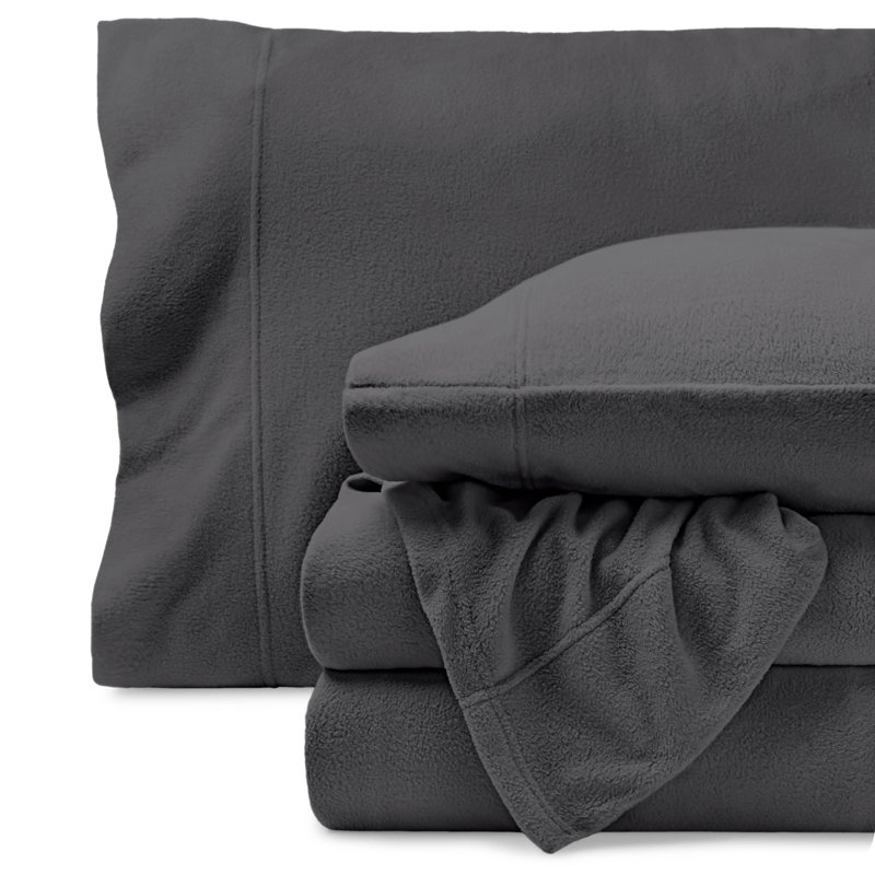 Ensemble de draps en molleton polaire ultra doux de qualité supérieure, Gris, Split Head Flex King With 2 Pillowcase