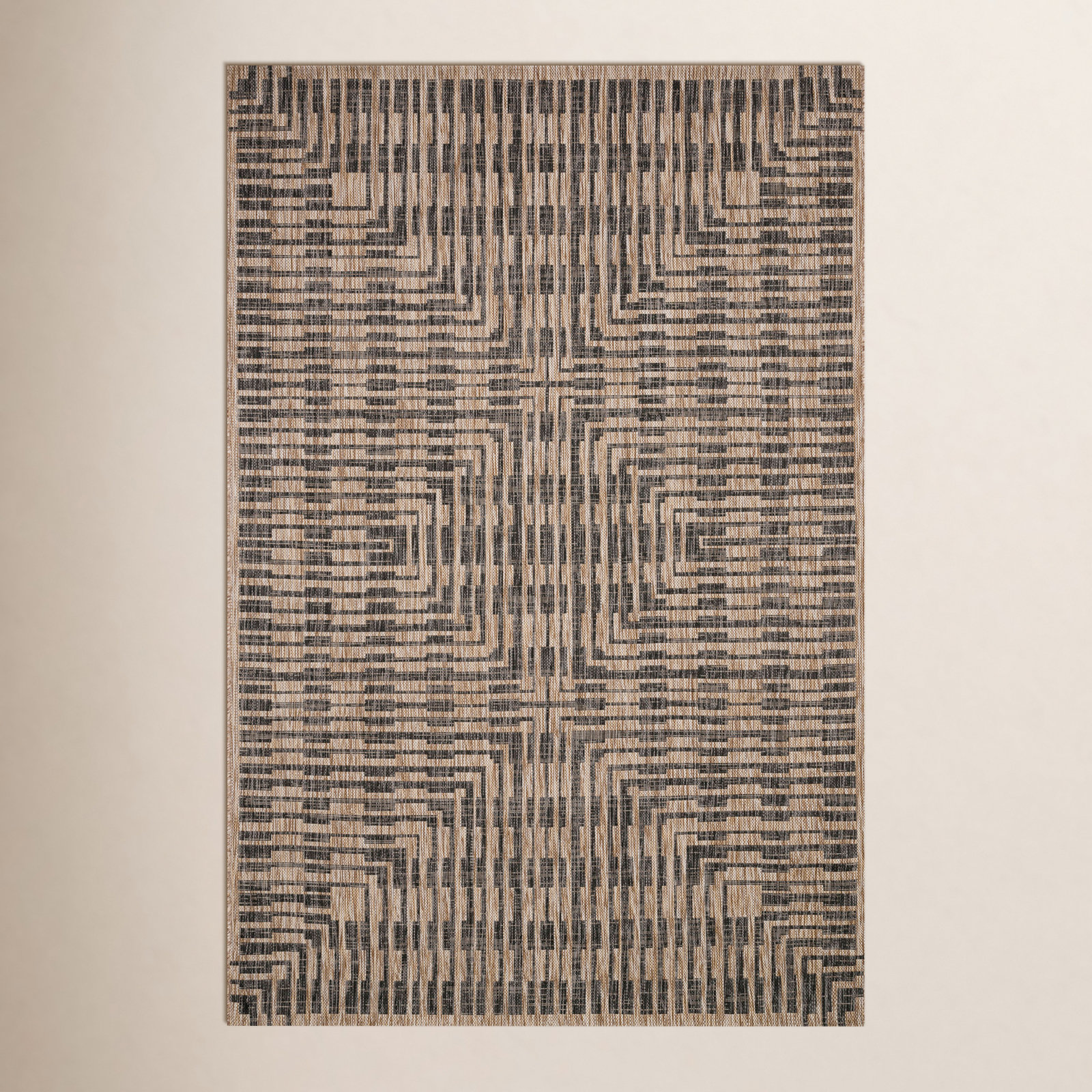 Tiza Brown Black Geometric Outdoor Rug, Rectangle 7'10" x 10'9"