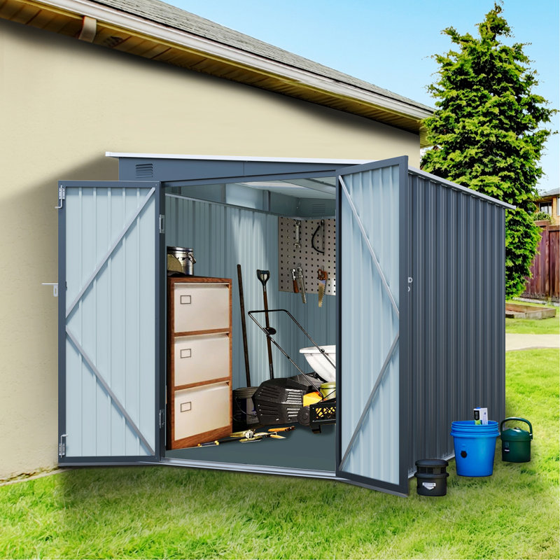 Remise de rangement extérieure avec portes doubles verrouillables, remise en métal avec abat-jour PC gratuit