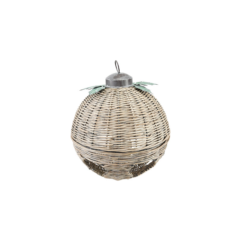 Cloche en rotin tissée à la main avec feuilles en métal, L 18,5 po x l 18,5 po x H 22,63 po