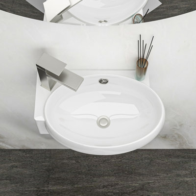 Lavabo de salle de bain mural rectangulaire en céramique 16 po x 11 po avec trou de robinet simple