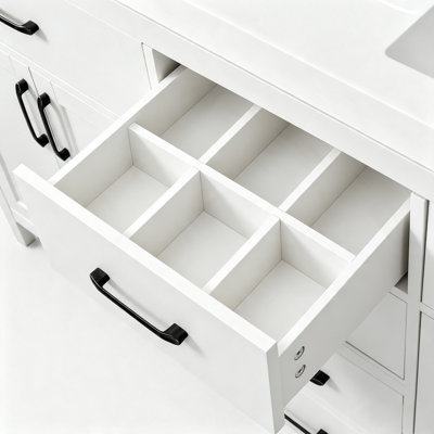 Meuble-lavabo moderne de 59,3 po avec structure en bois massif, double lavabo en SMC, charnières et glissières cachées, 4 portes, 3 tiroirs, 2 tiroirs rabattables, tablette en U