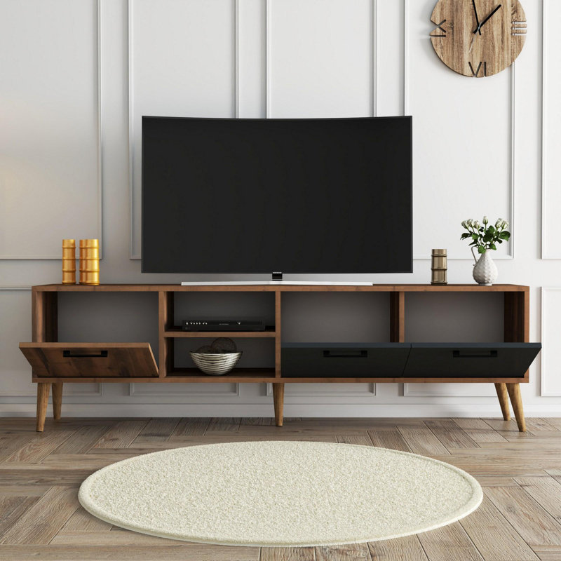 Meuble télé moderne avec commode 70,9 po x 20,9 po x 13,8 po | 100% panneau de particules enduit de mélamine, 0,7 po d'épaisseur | Design scandinave, pieds en bois élégants, parfaits pour les salons et les espaces de divertissement