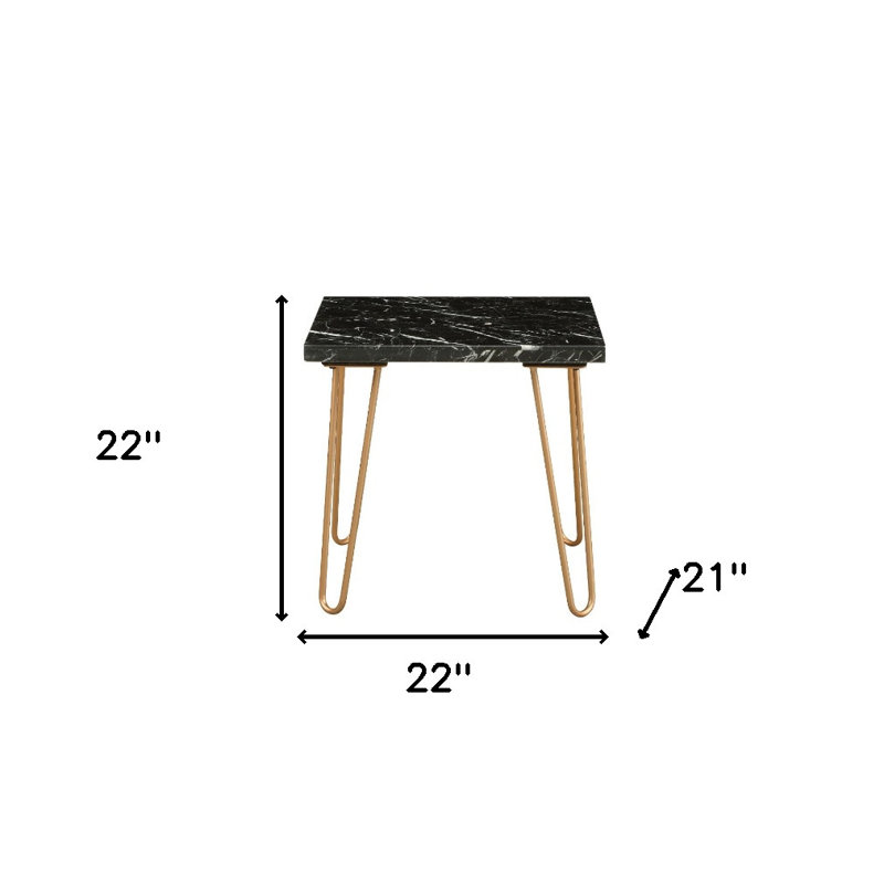 Maggie 22" Black Faux Marble End Table, Black
