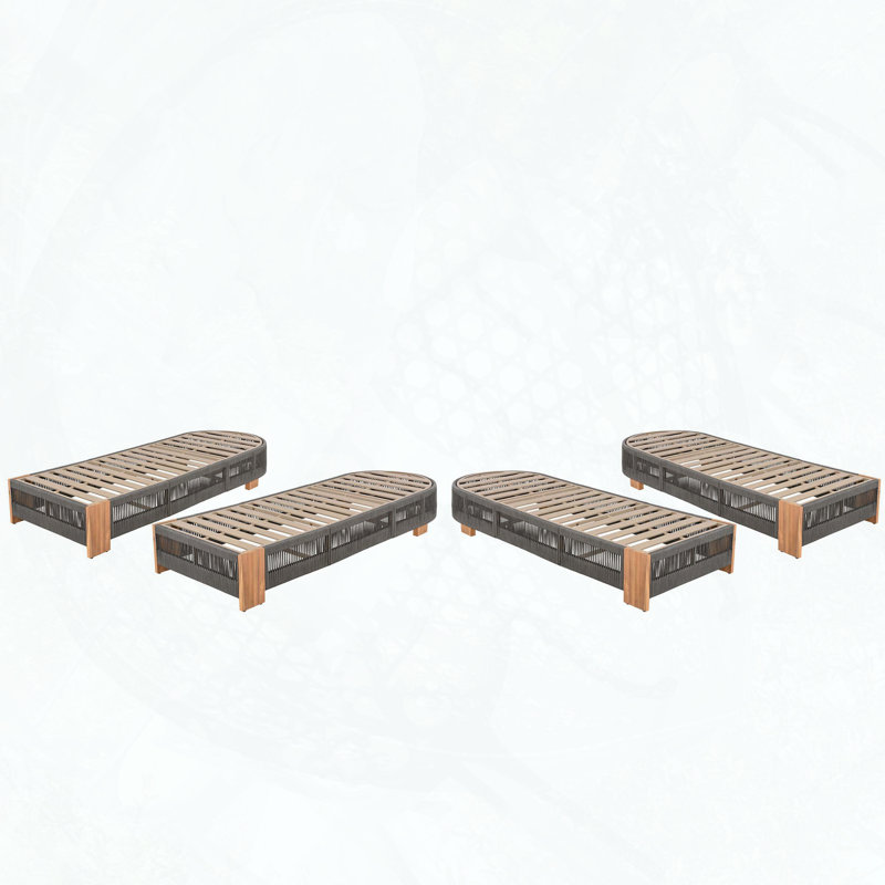 Chaise longue d'extérieur réglable en bois d'acacia avec corde grise et fer naturel (non rembourrée), Gris