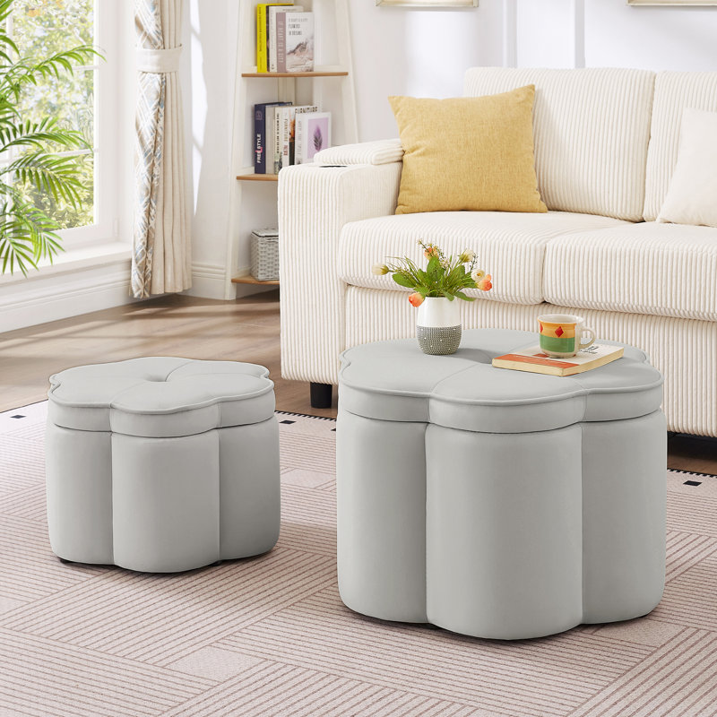 Repose-pieds en velours peu encombrant avec rangement, motif floral moderne pour la maison