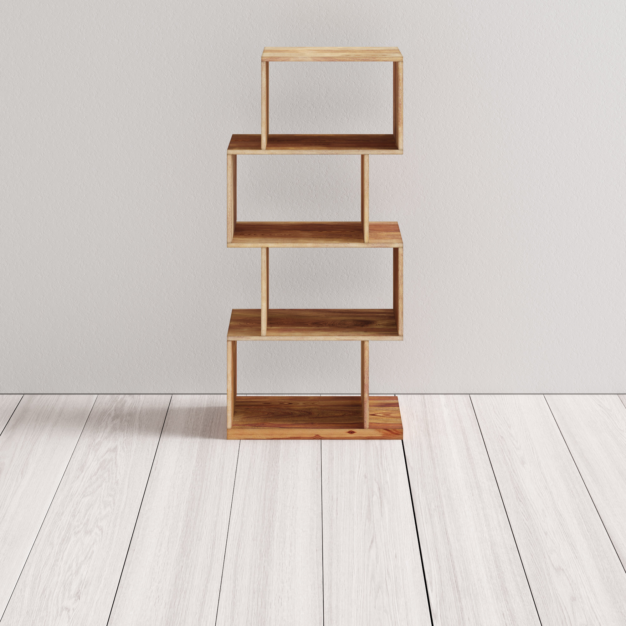 Essense Solid Wood Geometric Bookcase, Brown