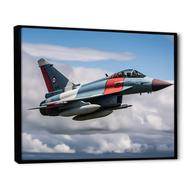 Avion de chasse militaire II sur toile, 12" H x 20" W, Cadre flottant noir