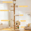 Arbre à chat du sol au plafond, tour à chat à hauteur réglable avec poteau à griffer, grand lit en bois et hamac, centre d'activités pour chats moderne