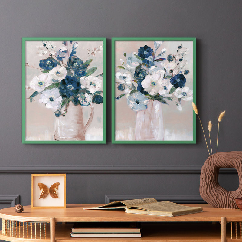 Touch of Teal Arrangement I-Premium, reproduction encadrée prête à accrocher - aucun clou requis - aucun clou requis, Gris