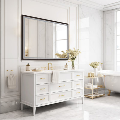 Miroir mural multifonctionnel en aluminium pour salle de bain, miroirs vatiny avec cadre en aluminium, couleur bois brun
