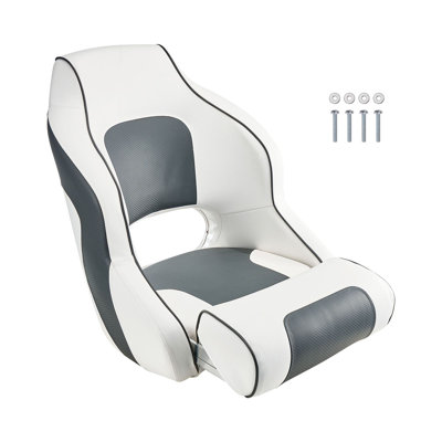 Siège de bateau, dossier haut, siège baquet de capitaine rabattable avec coussin en mousse épaisse et cuir PVC imperméable, design ergonomique, siège de bateau pliable pour bateaux, yachts, navires, blanc et gris