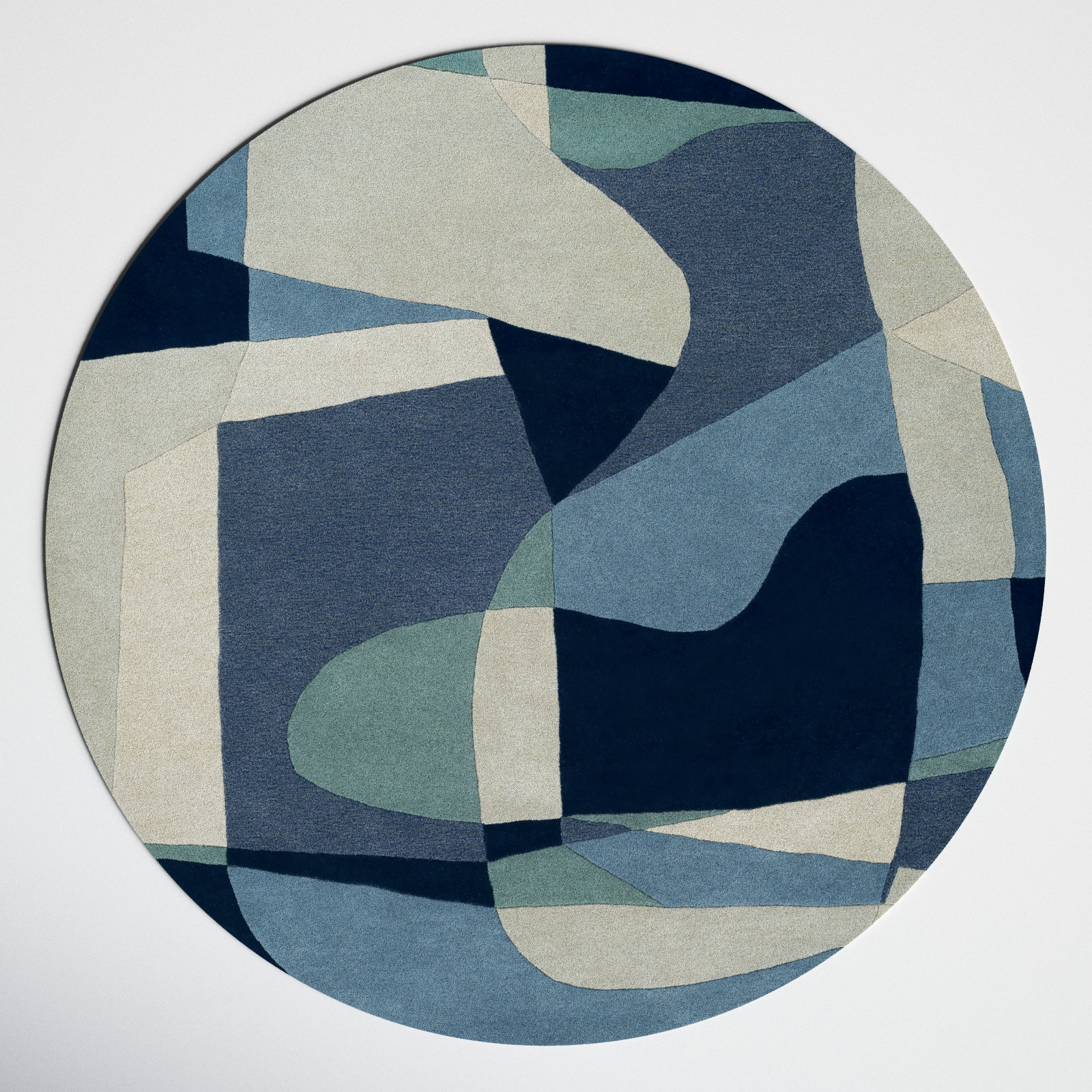 Gaye Teal Navy Beige Hand-Tufted Geometric Rug, Round 9'9"