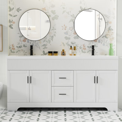 Ensemble de meuble-lavabo sur pied 72 po avec plateau en résine Breonica, peint à la main, assemblage requis