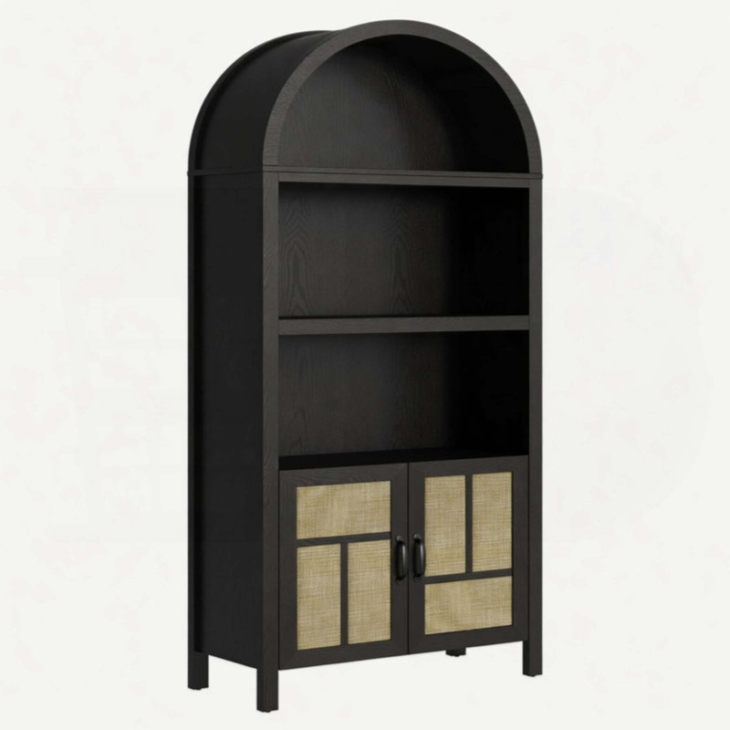 Arched Rattan Pantry Cabinet - Adjustable Kitchen Storage
