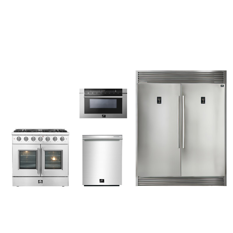 4 Pieces Kitchen Package with Side by Side Refrigerator & 36'' Range