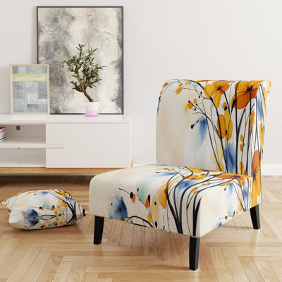 Fleurs abstraites - Fauteuil de chambre rembourré en velours traditionnel
