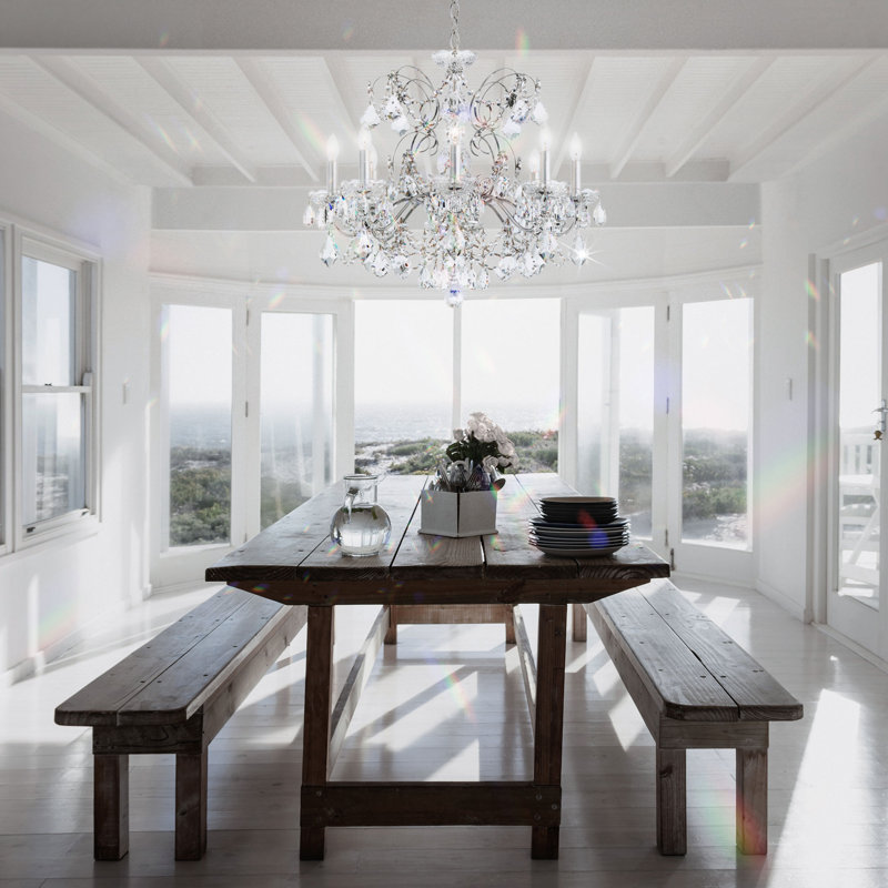 Century 8 - Light Candle Style Chandelier, Heritage Handcut Crystal Clear, Polished Silver