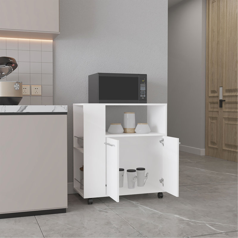 Kitchen Cart, 2 Doors, 3 Shelves, 4 Wheels, White