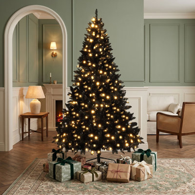 Arbre de Noël articulé artificiel 6 pi avec embouts en épinette en PVC, lumières DEL et support en métal robuste pour la maison, le bureau ou l'école
