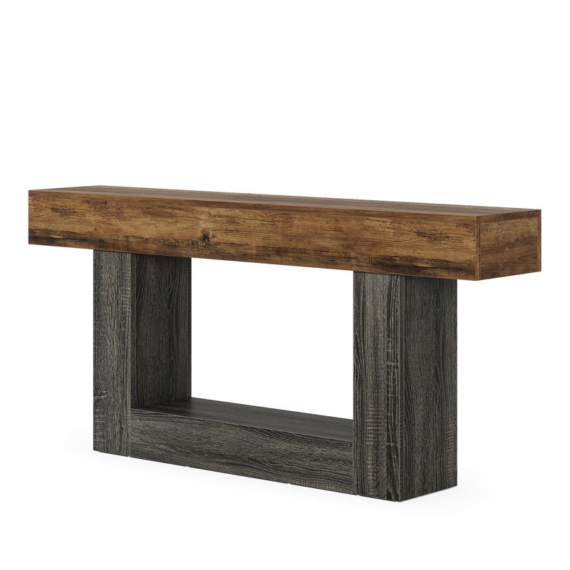 Console Table, Brown Rectangular Top, Gray U Shape Base, 63 Inch