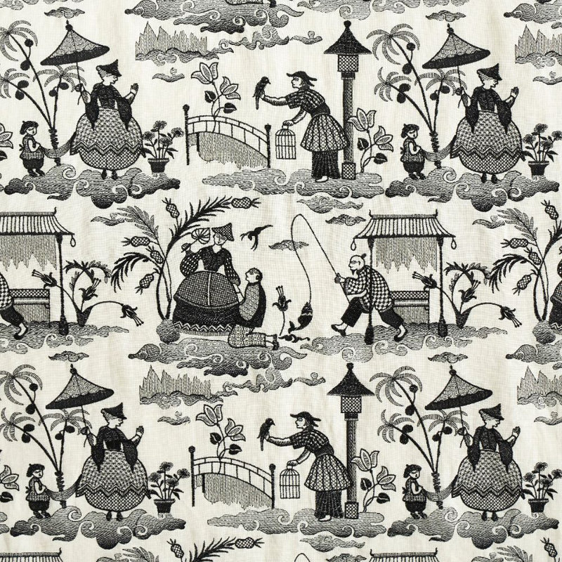 Bassano Embroidered Toile Fabric, Black