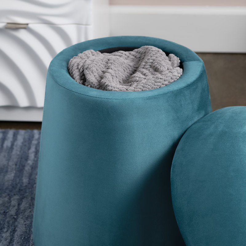 Velvet Mushroom Ottoman W/ Storage, Teal