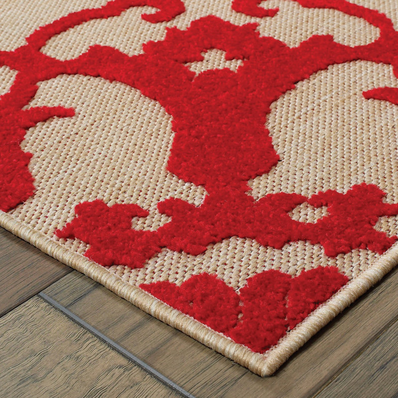 Tapis sable / rouge à motif floral Laub, Rectangle 7 pi 10 po x 10 pi 10 po