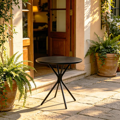 24" Round Tempered Glass Side Table With Black Fiansh For  Indoor Outdoor Use