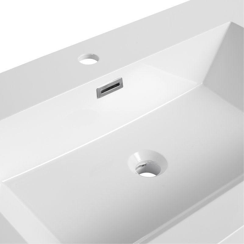Lavabo de salle de bain en résine blanche brillante de 122 cm (48 po), profondeur 117 cm (46,15 po), largeur 51 cm (20,2 po), hauteur 19 cm (7,5 po), style contemporain, profond et robuste.