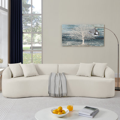 Moderne et minimaliste beige courbé modulaire en laine d'agneau, compressé, sans assemblage, siège souple pour chambre à coucher à motif compressé, maison