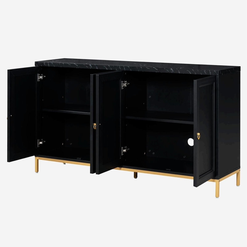 Modern Sideboard with Extra Large Storage Space with Metal Handles and Support Legs, Black