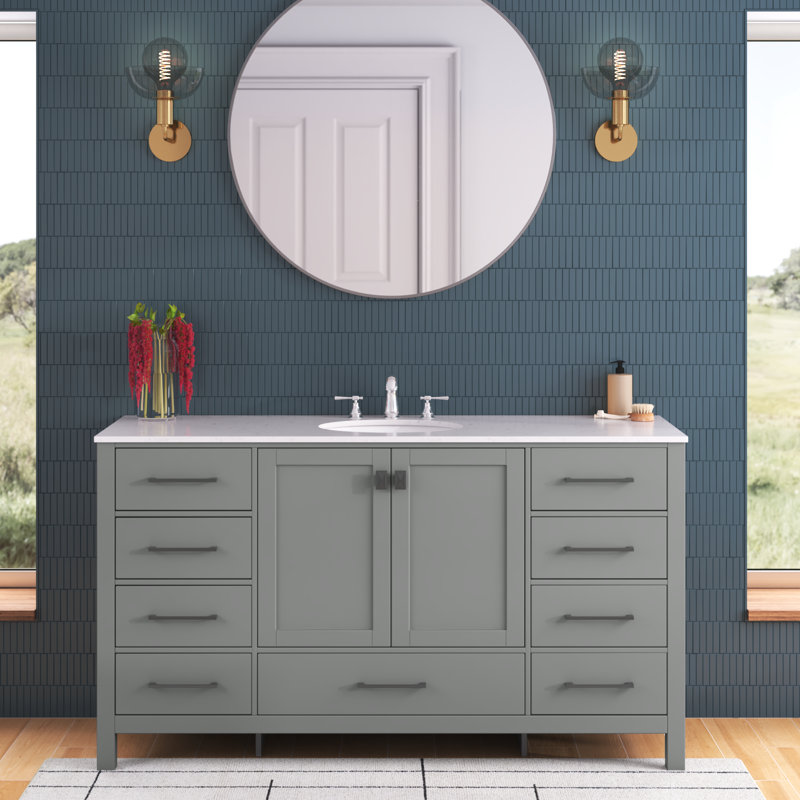 Meuble-lavabo simple 60 po avec plateau en marbre Hines, Gris
