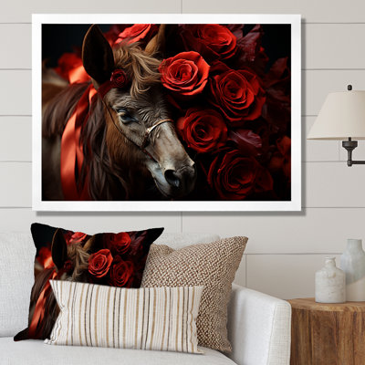 Black And Red Roses Donkey Charm - Donkey Wall Art