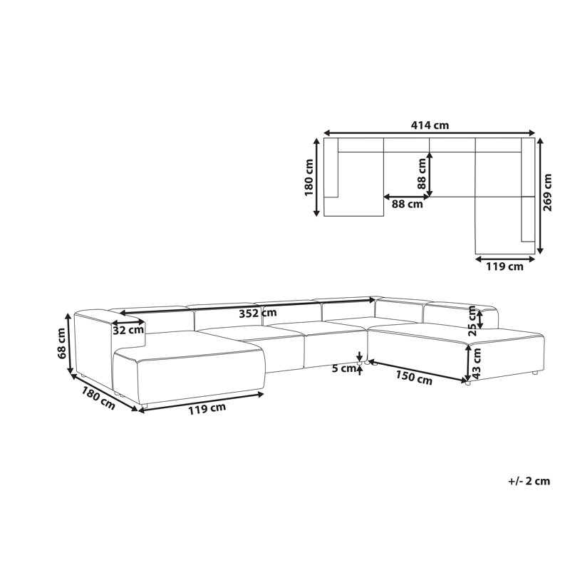 Cayle 5 Seater Corner Sofa , Right Hand Facing, White